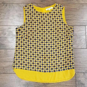 Rose+Olive Navy & Yellow Sleeveless Blouse Size Medium